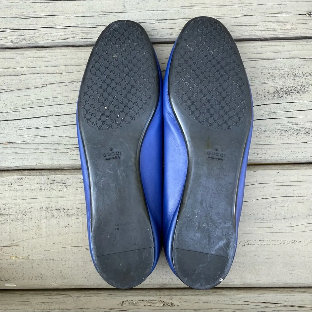 Gucci Blue Leather Bamboo Bow Ballet Flats Size 40 - Picture 16 of 16